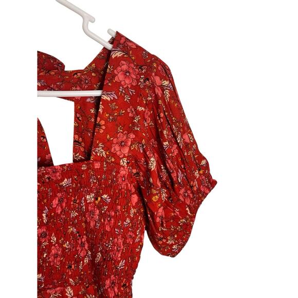 BOG Band Of The Free Small Elodie Crimson Pink Floral Ruched Puff Sleeve Top NWT - Picture 5 of 8